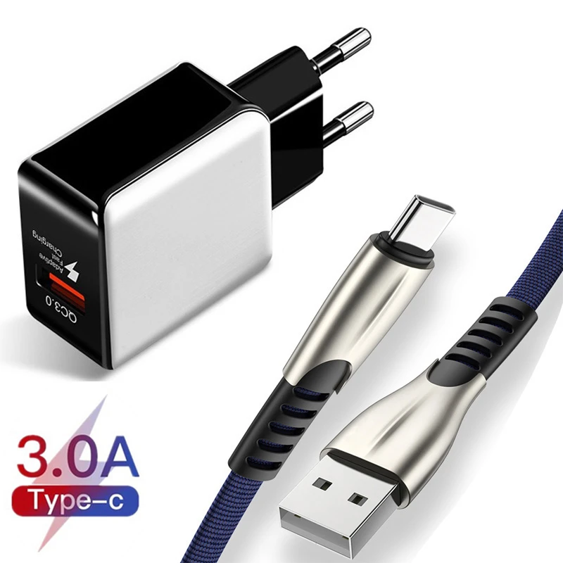 QC 3.0 Fast Charge Charger 3A Type C Cable For Samsung A50 A70 A20 Huawei P20 lite P30 Mate 10 Honor 20 Pro Fast Charge Cable 65 watt fast charger