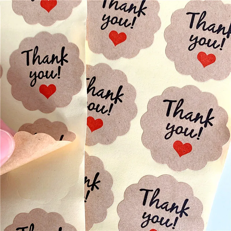 

1000pcs/lot 'Thank you' Cowhide Red Heart Lace Kraft Paper Sealing Decorative Paper Scrapbooking Stickers Gift Wholesales