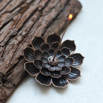 

VRetro Lotus Metal Incense Burner Plate intage Bronze Stick Cone Incense Holder Incense Ash Catcher with Removable Brass Ball