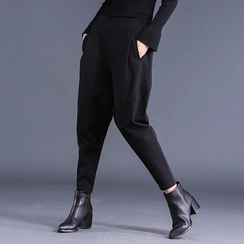 black cotton plus size high waist casual loose autumn winter ladies trousers Hanging harem pants women streetwear clothes