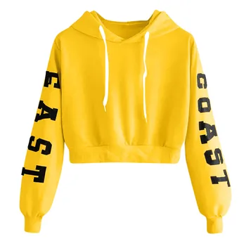 

Women's Fashion Sweatshirt Women Letter Drawstring Crop Hoodie Sweatshirt Jumper Crop Pullover Tops #L10
