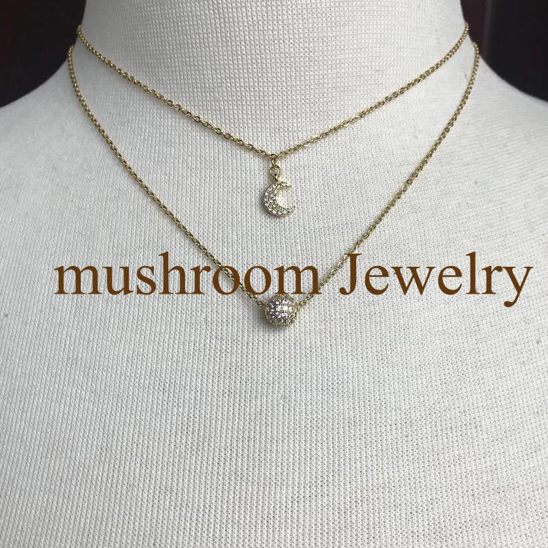 Half Of Moon Charm Short Necklace Pave CZ Round Ball Women Choker Gold | Украшения и аксессуары