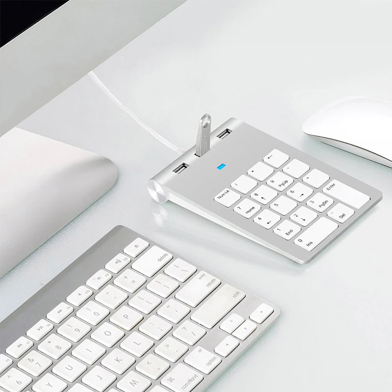 AJIUYU USB Numeric Keypad 18 Keys with three USB Hub For iMac MacBook Air Pro Lenovo PC computer number accountant mini keyboard