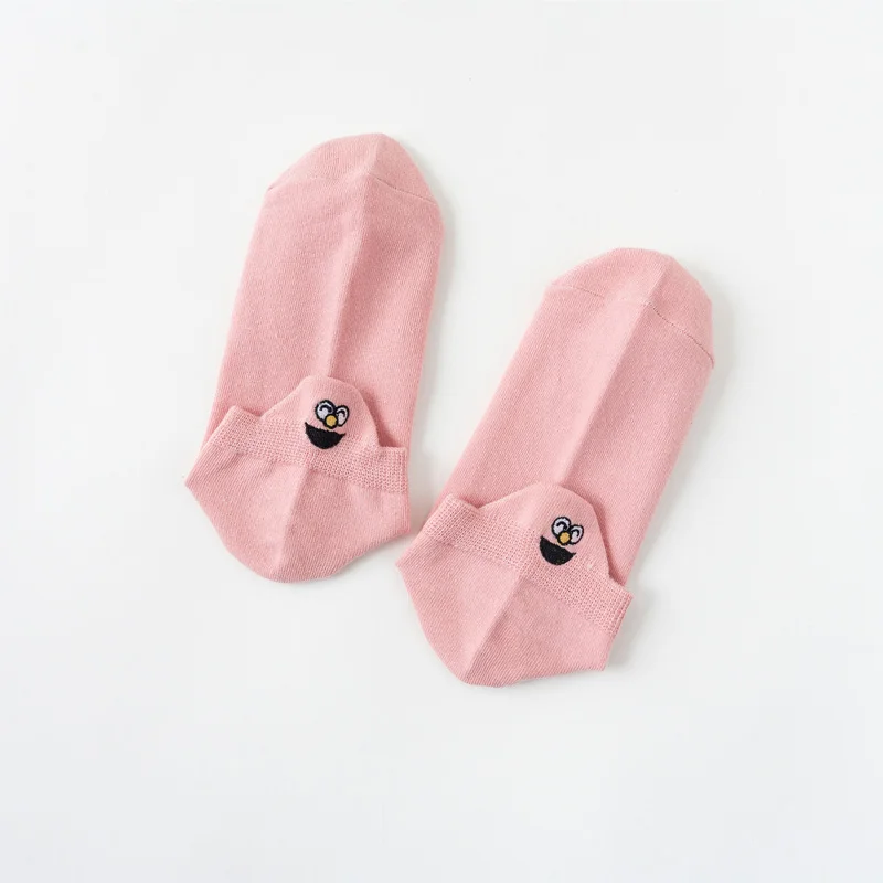 Pink 1 пара, Kawaii, женские носки, счастливые, модные, до лодыжки, для женщин, девочек, забавные носки, хлопок, вышитые, экспрессия, яркие цвета, для велоспорта, бега - Цвет: Pink