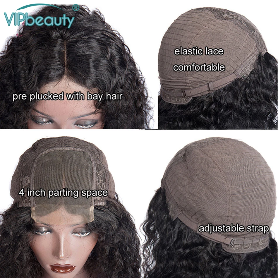 VIPbeauty закрытие парик вьющиеся парики из натуральных волос с Африканской структурой, Для женщин с ребенком Человеческие волосы Remy для наращивания, 150 бразильский парик 4x4 глубокая часть закрытие парик