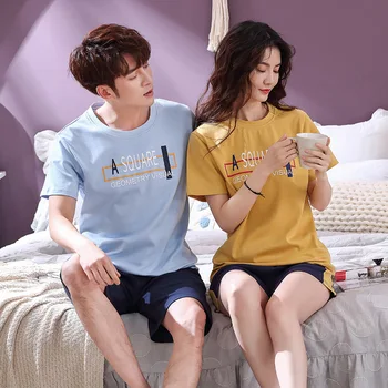 

Pure Cotton Pajamas Men's Summer Shorts Short Sleeve Comfortable Casual-Outer Wear Couples Home Wear