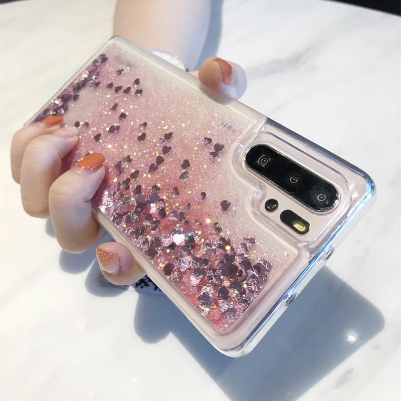 

Glitter Love Hear Sequins Powder Liquid Cover Phone Case For Huawei Honor 7X 8X 8A 9 9X 10 20 P20 P30 Mate 20 Lite Pro Soft Edge