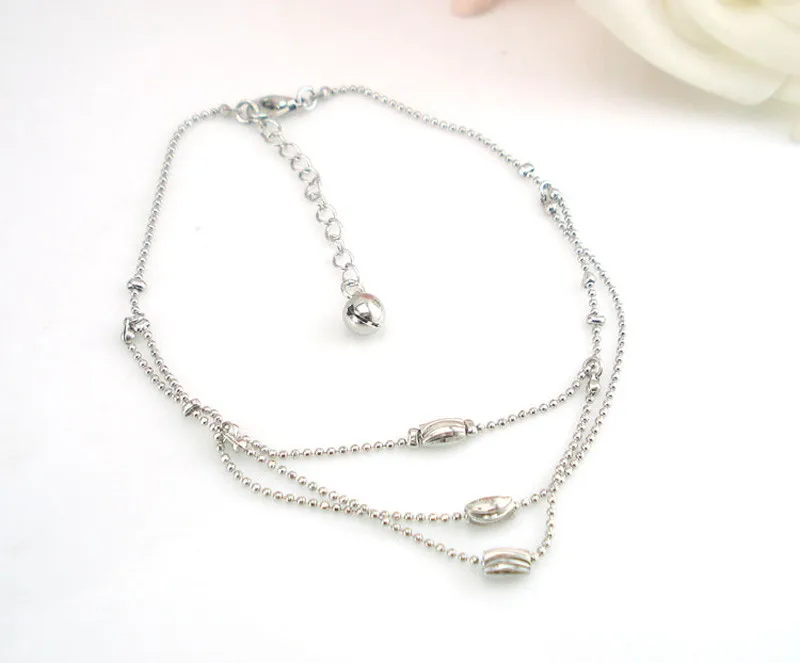 Three Carved Beads Women Chain Anklet Bracelet Sandal Beach Foot Jewelry Anklets for Women Foot Accessories Summer Beach