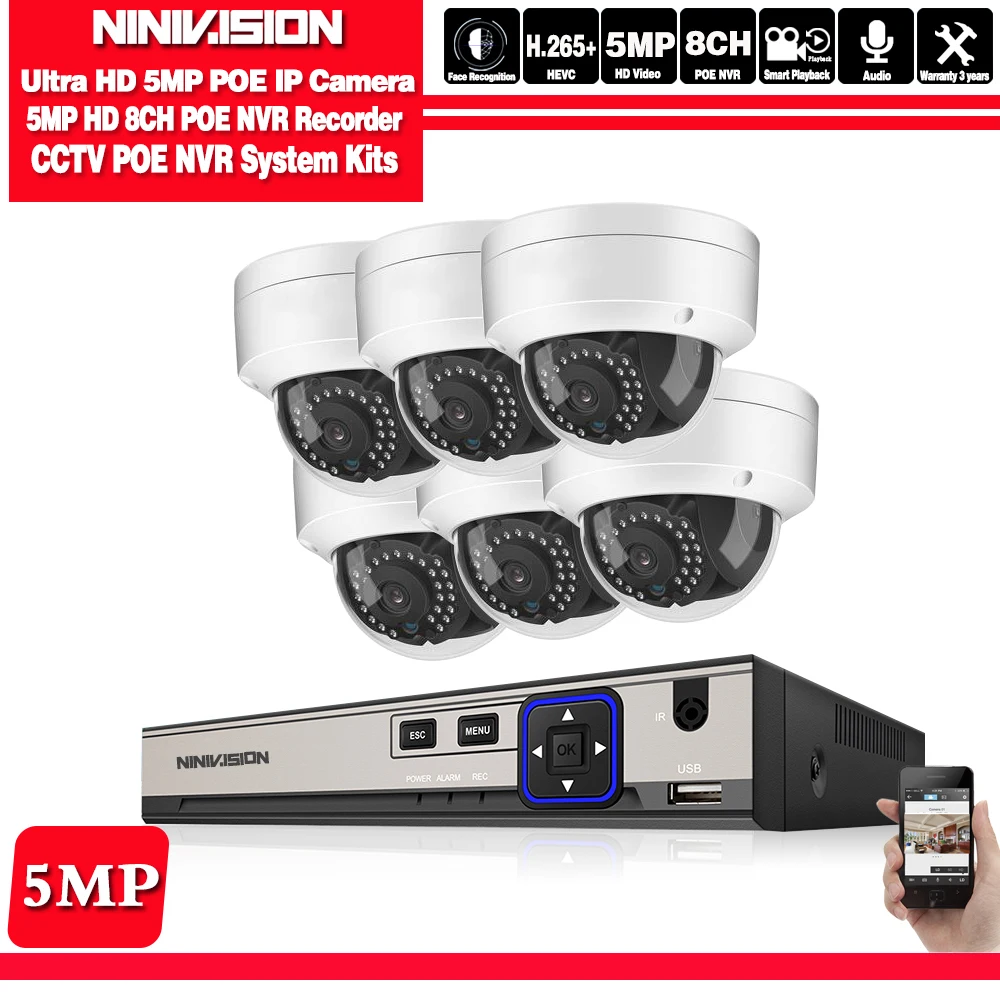 8CH NVR 6pcs camera 8CH 5MP HDMI POE NVR комплект CCTV система безопасности 5MP ИК открытый купол Водонепроницаемый IP POE камера P2P комплект видеонаблюдения 2 ТБ HDD - Цвет: 8CH NVR 6pcs camera
