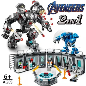 

2IN1 Marvel Avengers Movie Endgame Room Iron Mecha Heros Building Blocks Lepininglys Hall of Armour Figures Bricks Kid Toys