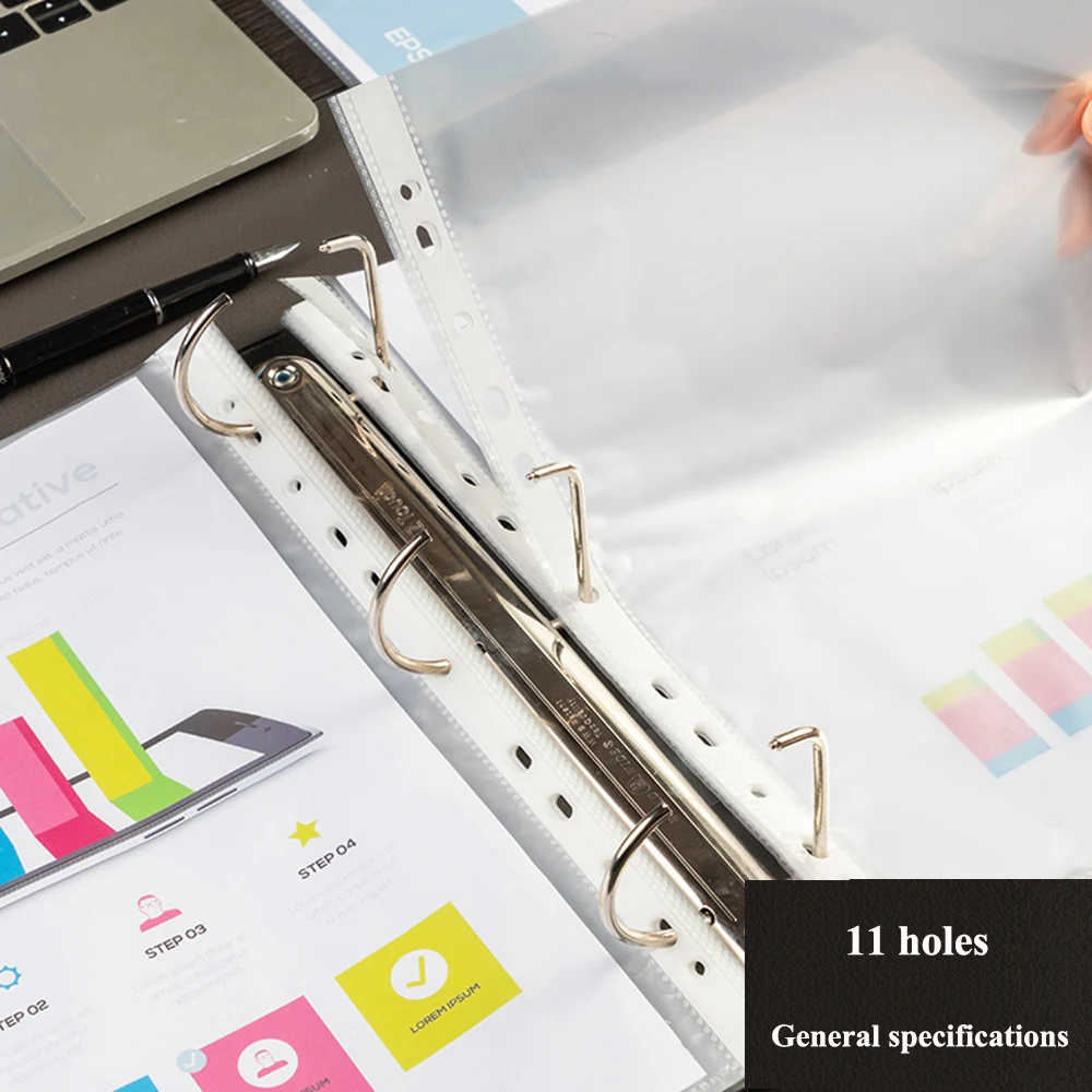 20PCS/Bag Deli 5710 72616 Transparent Document Bag File Folder 11 Hole A4 30 Hole A3 Loose Leaf Insert Bag Clear File Folder