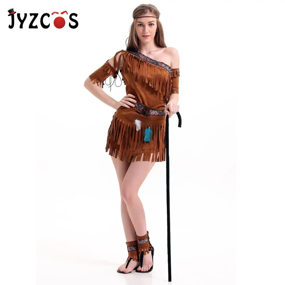 

JYZCOS Cosplay Costume Tassel Indian Tribal Dance Dress Women Native Indians Princess of Tribe Stage Performance Costume Girl