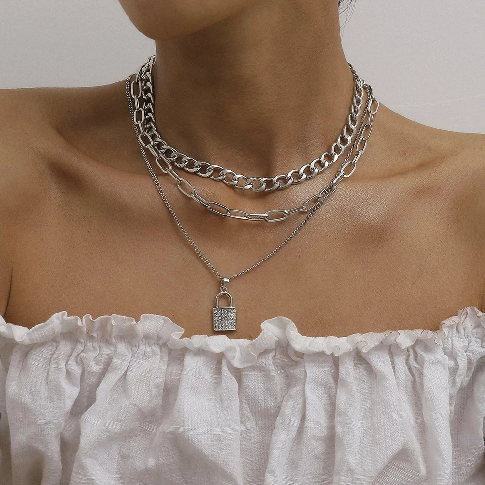 

chocker necklace set Fashion lock Necklace Double Layer Statement for Women Jewelry Gifts Not easy to discolor goth necklaces