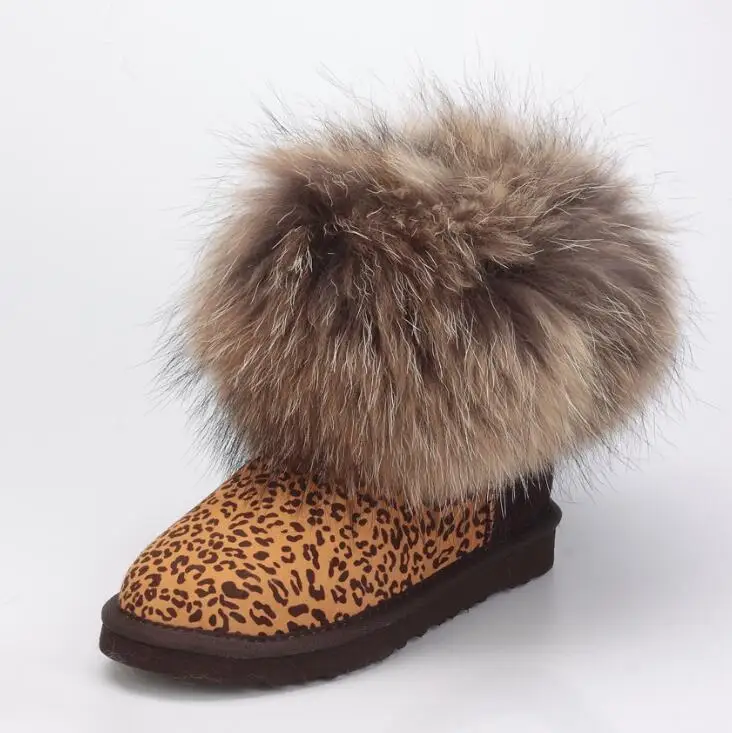 Leopar color Новые женские ботинки; кожаные зимние ботинки на лисьем меху; женские зимние ботинки; австралийские женские зимние ботинки; женские ботильоны; botas Mujer - Цвет: Leopar color