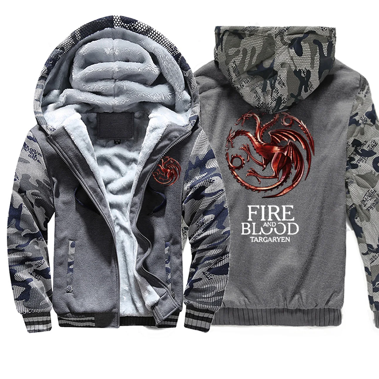 Мужская толстовка с капюшоном из флиса с капюшоном и надписью «frie blood Game of Thrones», камуфляж, Осень-зима, повседневный мужской спортивный костюм на молнии