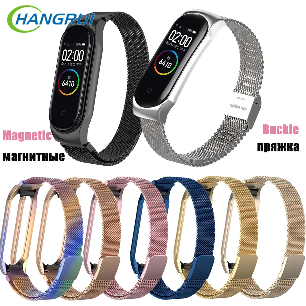 HANGRUI mi Band 4/3 ремешок на запястье магнитный металлический Безвинтовой браслет из нержавеющей стали для Xiaomi mi 4 3 браслет miband 4 браслет