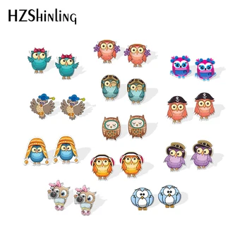 

2019 New Funny Owl Resin Earrings Bird Art Acrylic Earrings Epoxy Owls Pattern Stud Earring Gilfts Children