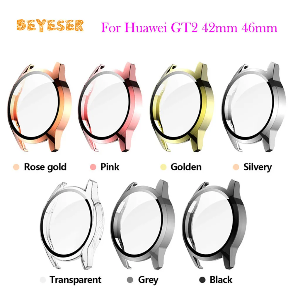 

Durable New Electroplated PC + Tempered Integrated Film For Huawei GT2 42mm 46mm Two-in-One Cover Case Protective Shell Watch
