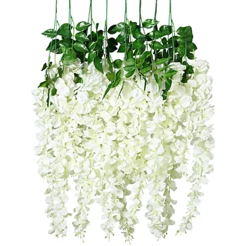 

24 Pack Artificial Wisteria Vine Fake Wisteria Hanging Garland Silk Long Hanging Bush Flowers String Home Party Wedding Decor