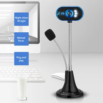 

720P Computer Webcam USB 2.0 Video Web Cam Night Vision Camera usb Free Drive with Microphone for Online Teaching Live streaming