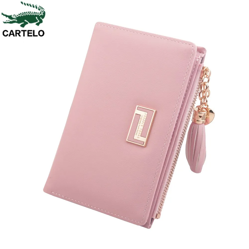 

CARTELO 2020 new ladies mid-length wallet zipper wallet Korean plain weave handbag fringed coin purse