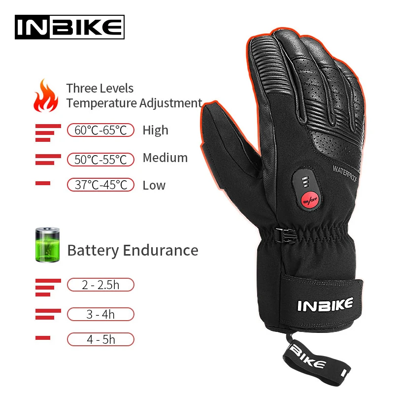INBIKE, USB перезаряжаемые мотоциклетные перчатки с подогревом, термальные перчатки для MTB, лыжный мотокросс, Электрический нагрев, теплые Мотоциклетные Перчатки