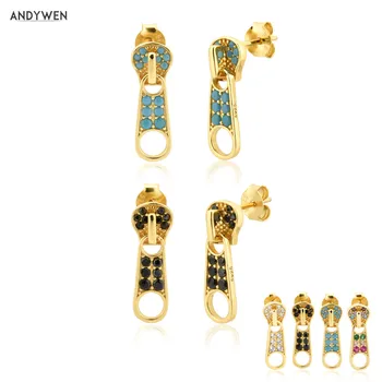 

ANDYWEN 925 Sterling Silver Black Zircon Buttons Drop Earring Fashion Jewelry 2020 Rock Punk Crystal Jewels Party Wedding