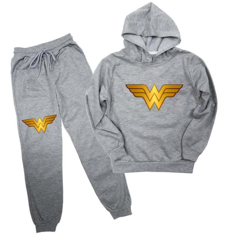 Новинка; комплект детской одежды Wonderwoman; сезон весна-осень; комплекты одежды для маленьких мальчиков и девочек; модная толстовка с капюшоном+ штаны; комплект из 2 предметов; детская одежда