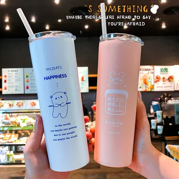 

“HAPPINESS” Bear Cute 304 Stainless Steel Vacuum Flask Cup Exquisite Fashion Matte Solid Color Capacity Water Thermo Cup Gift