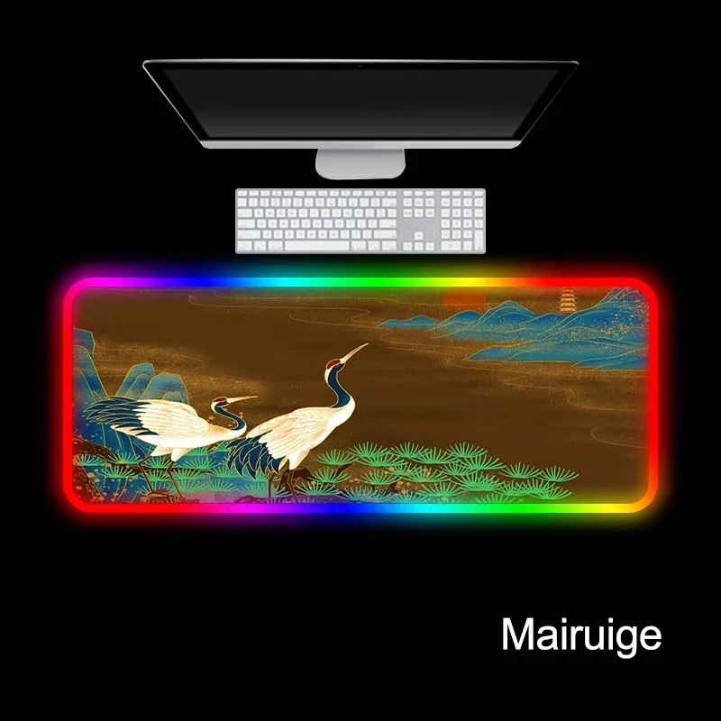 Mairuige Red-crowned Crane Gaming RGB Large Anime Mouse Pad Mat Computer Mousepad Led Backlight Keyboard Desk | Компьютеры и офис