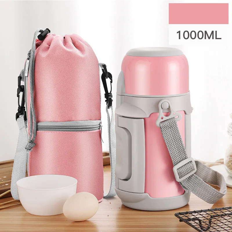 Pink With Sleeve Спортивные термосы 1Л термос чашка 304 из нержавеющей стали вакуумная кружка 1000 мл Термокружка термочайник для путешествий на открытом воздухе - Цвет: Pink With Sleeve