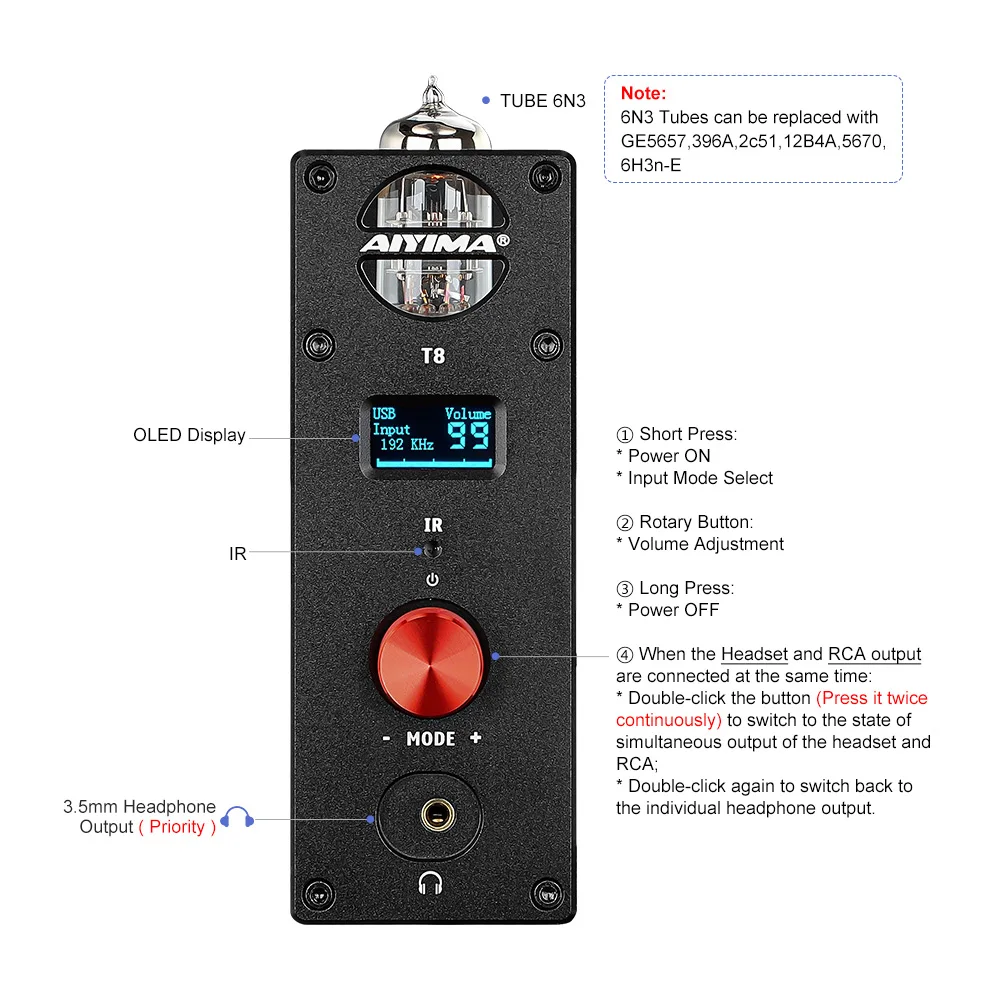 US $120.99 AIYIMA 6N3 Tube Preamplifier Bluetooth Pre Amplifier Bile Buffer Preamp USB DAC Headphone Amplifier Coaxial Optical Audio Decode