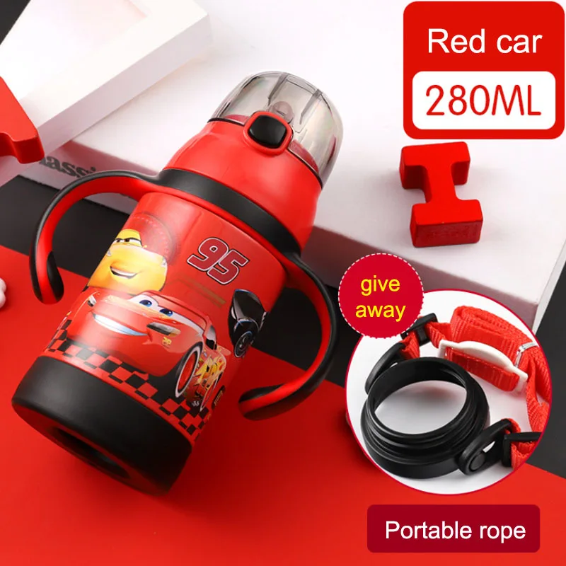 Red car 280 мл Микки Минни Дисней детские чашки из нержавеющей стали вакуумные кружки портативный двойного назначения детская бутылка для воды - Цвет: Red car