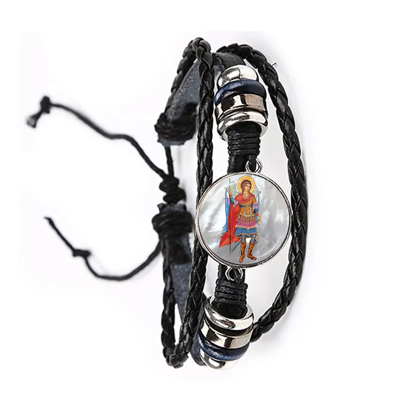 

Glass Cabochon Bracelet Archangel St.Michael Protect Me Saint Shield Protection Charm Russian Orhodox Bangle Jewelry For Gift