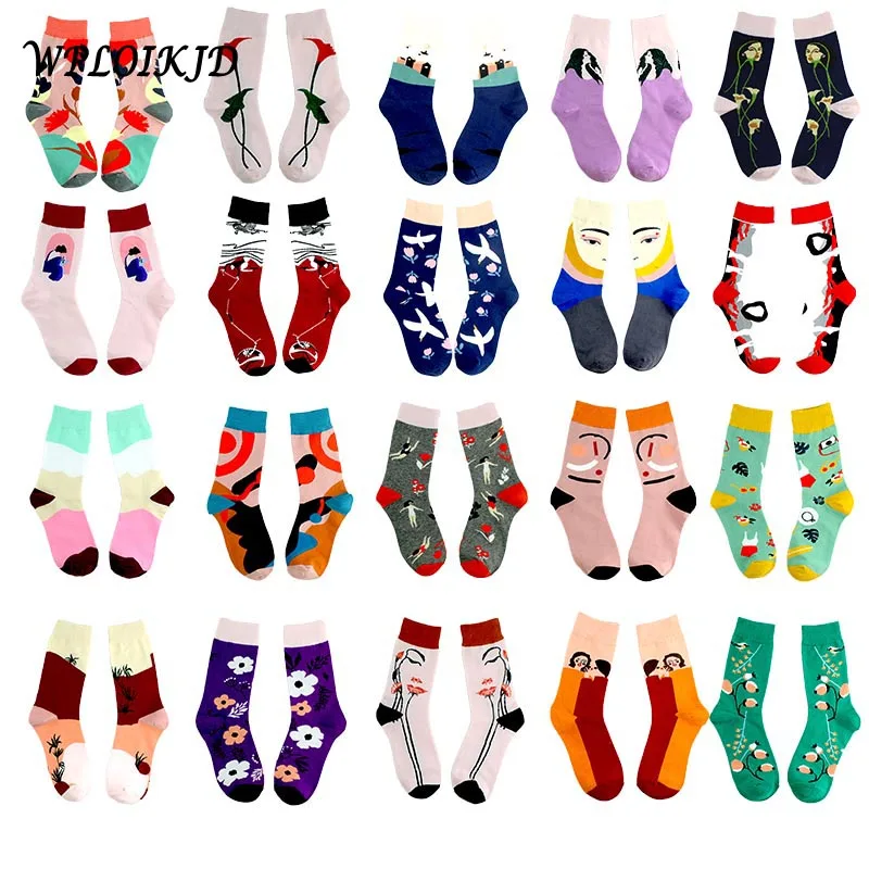 

[WPLOIKJD]Japanese Art Style Creative Colorful Cotton Flowers Pattern Funny Socks Women Calcetines Skarpetki Harajuku Sokken