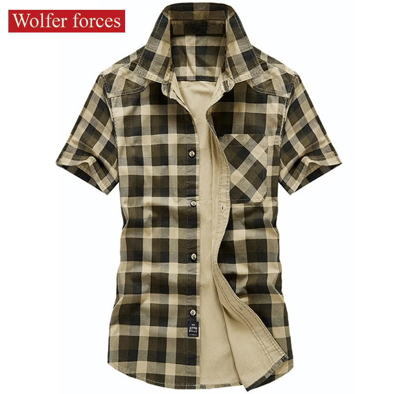 Summer Plaid Short Sleeve Men Cotton Casual Shirts Jackets