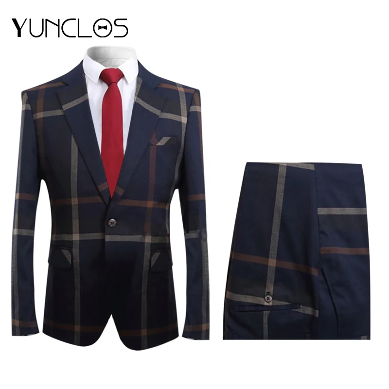

YUNCLOS Euro Size Striped Stitching Men's Suit Business Casual Fit Men's Suit Closure Collar Dinner Party Men 2 Pieces Suits