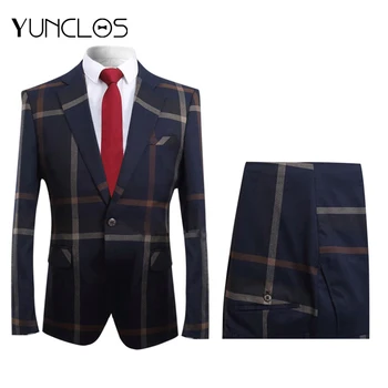 

YUNCLOS Striped Stitching Men's Suit Business Casual Slim Fit Men's Suit Closure Collar Dinner Party Men 2 Pieces Suits Fast