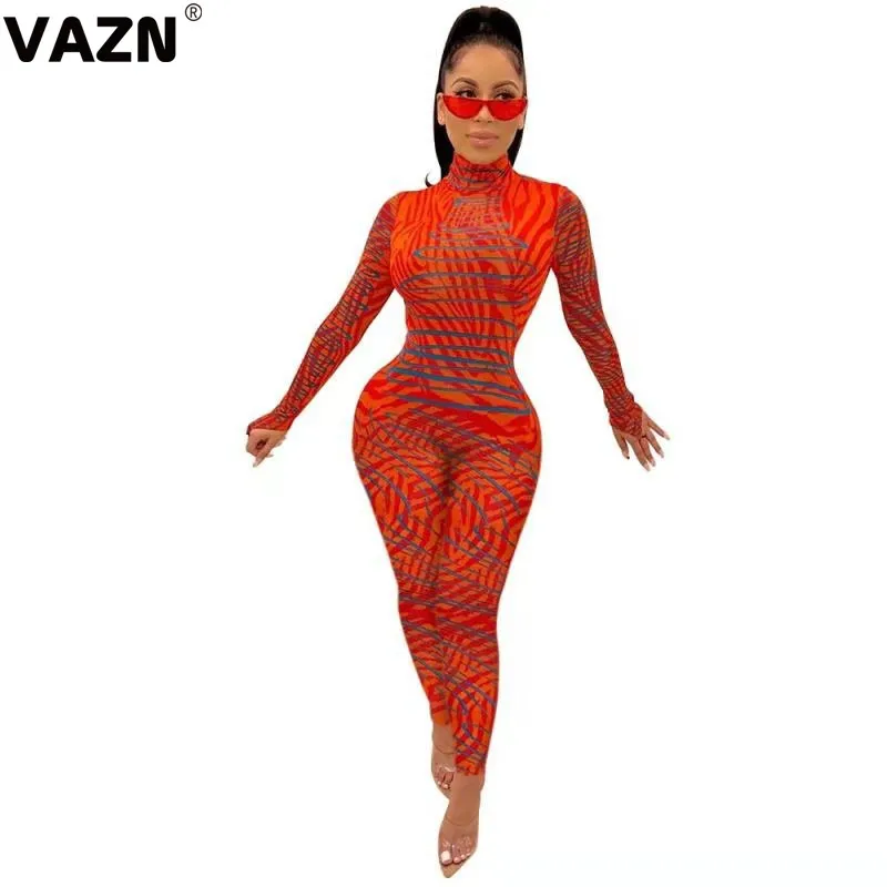VAZN, Новые комбинезоны, сексуальные, Клубные, для взрослого возраста, модные, одноцветные, водолазка, длинный рукав, эластичные, для женщин, с высокой талией, длинные, узкие, Комбинезоны