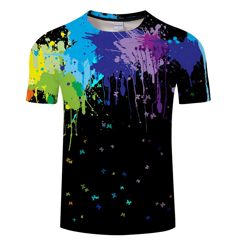 

The new style of men's leisure T-shirt in summer 2020, with colorful inked pattern printed t shirt and men's Boys and girls tops