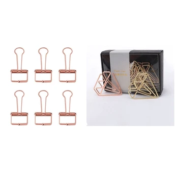 

New-Bookmark Diamond Clip Rose Gold Clip Gold Staples Stationery Befriend Metal Paper Clip & Rose Gold Hollowed Out Design Binde