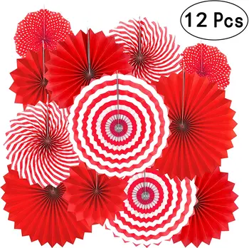 

12PCS Red Party Hanging Paper Fans Decorations - Birthday Party New Years Wedding Party Photo Booth Backdrops Decorations