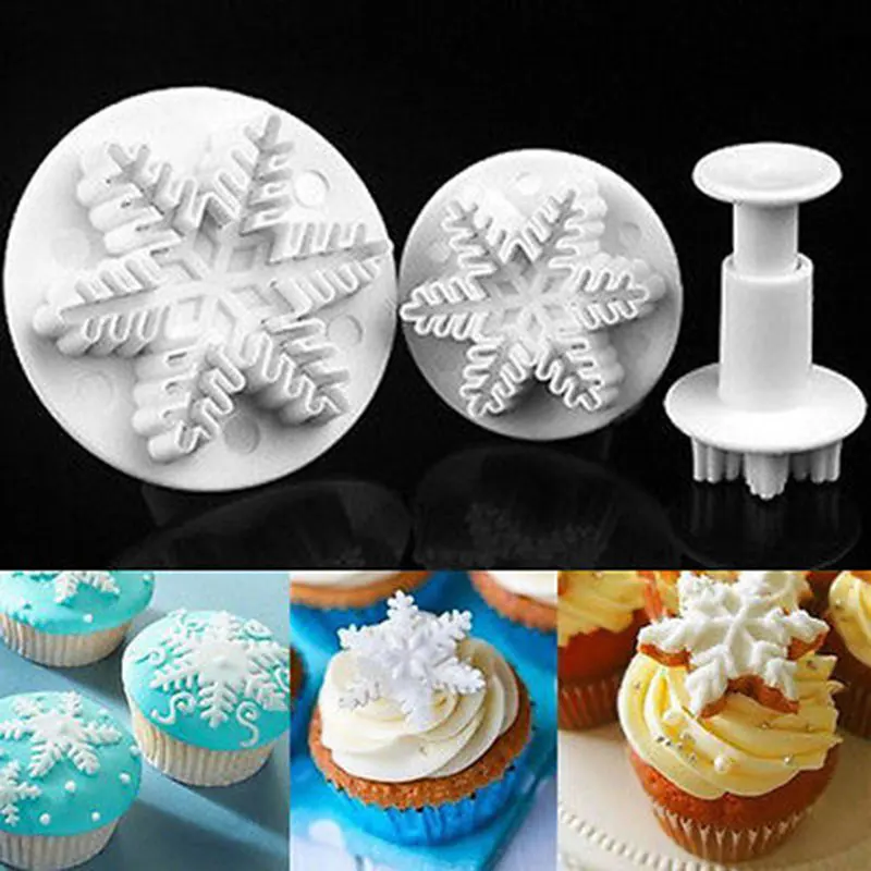 3pcs snowflake Для кухни силиконовая форма для выпечки подарки Декор форма для торта помадка Сахар ремесло помадка набор кексов сковорода - Цвет: 3pcs snowflake