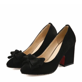 

Big Size Single shoes decorated with pointed bow ladies high heels women shoes woman pumps