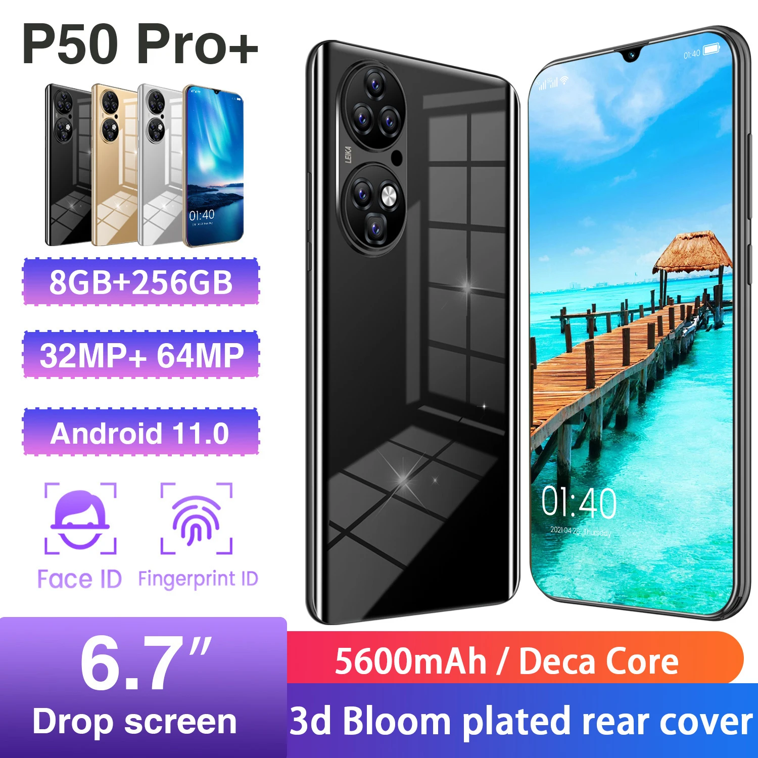 New Global Version 6.7 Inch P50 Pro+ Smartphone 6800mAh 8GB 256GB Celular Dual SIM Full Screen 4G 5G Android 11 GPS MobilePhones