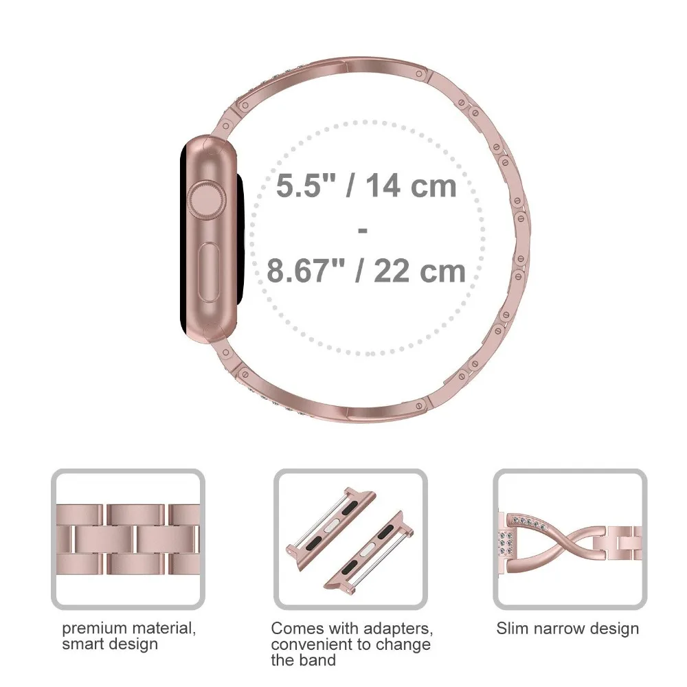 Ремешок Алмазный для Apple Watch band 38 мм 42 40/44 браслет из нержавеющей стали iWatch 5 6 SE