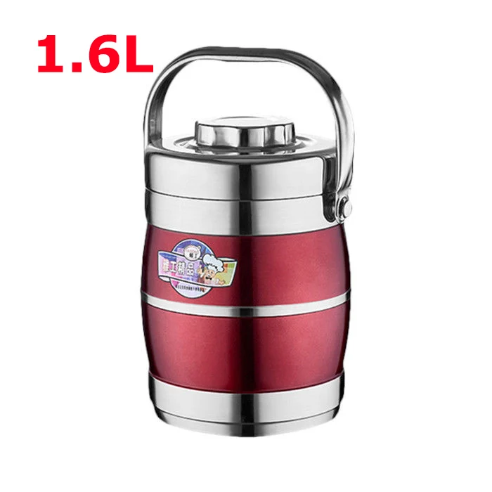 1.6L Red 2.2L двухслойный вакуумный Термоизолированный Ланч-бокс из нержавеющей стали портативный офисный большой контейнер для еды для взрослых Bento Ланчбокс - Цвет: 1.6L Red