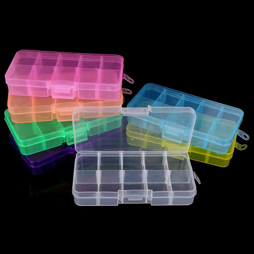 

12.8x6.5x2.2cm 10 grids Adjustable Transparent Jewelry Storage Box Ring Earring Drug Pill Beads Portable Plastic Organizer Case