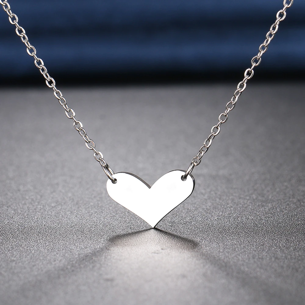Stainless Steel Necklaces Small Flat Heart Pendants Chain Choker