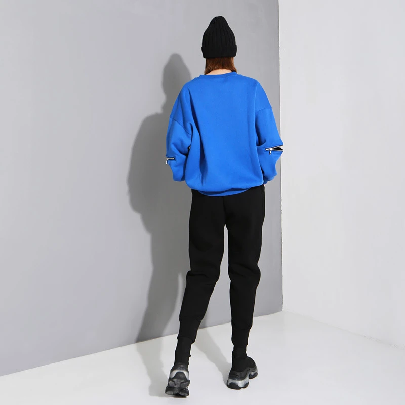 Ceny TWOTWINSTYLE Patchwork zamki bluzy dla kobiet O Neck latarnia z długim rękawem jesień pluszowa bluza kobiety odzież 2019 nowy